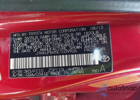 2014 Scion Xd from USA, damaged, VIN JTKKUPB45E1039926